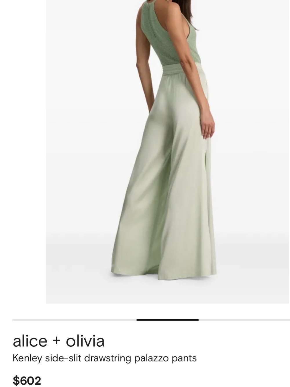 Alice + Olivia Pale Green Wide-Leg Drawstring Pants - Picture 2 of 7